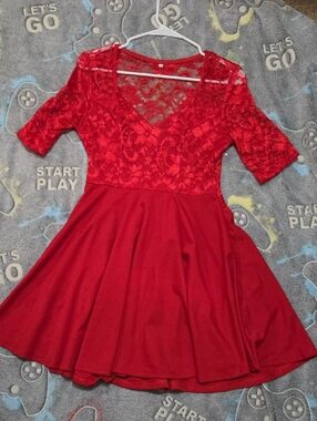 Red Lace Fit-and-Flare Dress - Women